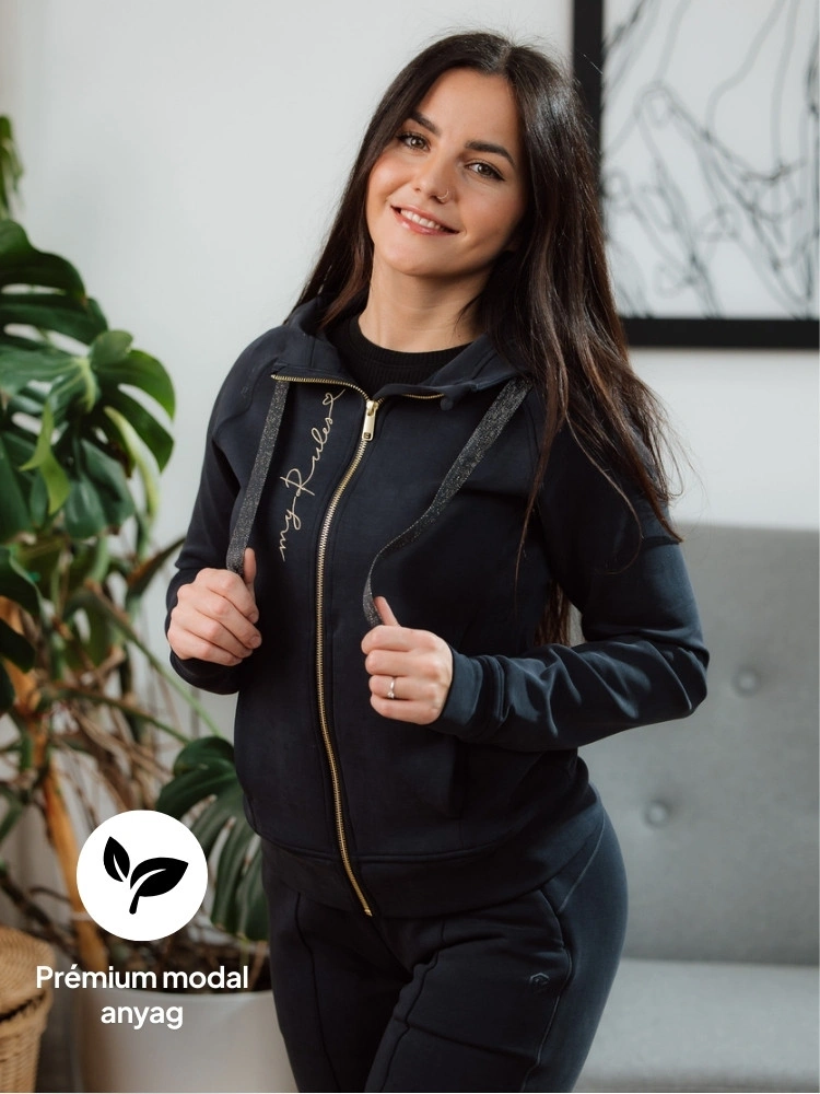 Modal karcsúsított kapucnis pulóver Navy