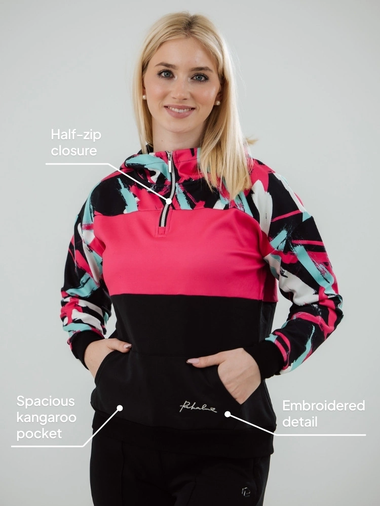 Félcipzáras kapucnis pulóver Berry