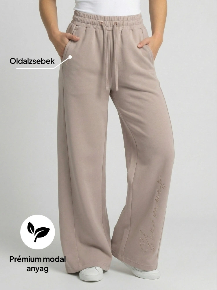 Modal wide leg joggers Stone