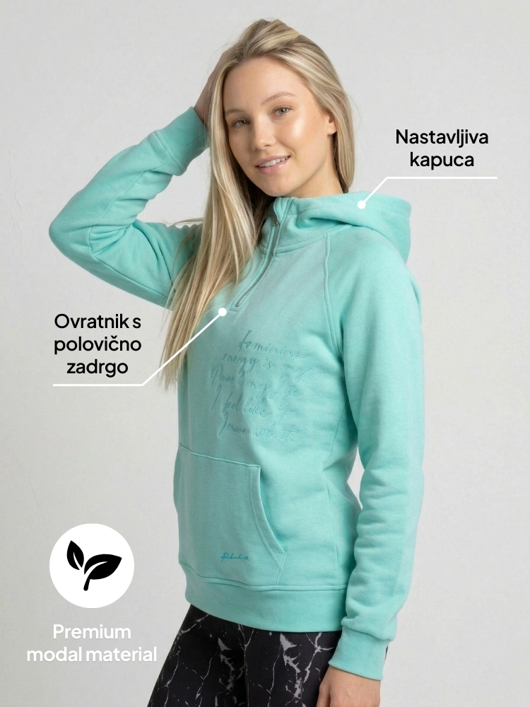 Modal pulover na zadrgo Anya Aqua