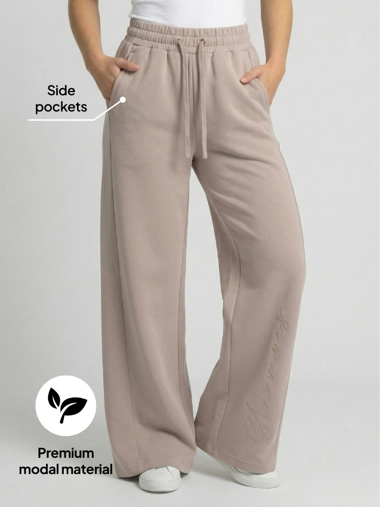 Modal wide leg joggers Stone